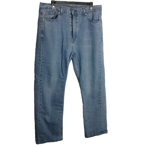 Levis 505 Jeans Mens 38x30 Blue Regular Fit Straight Leg Light Wash Denim - Picture 1 of 4